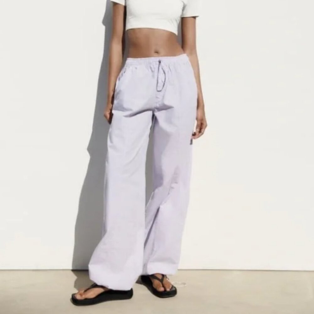 Zara Lilac Wide-Leg Drawstring Track Pants